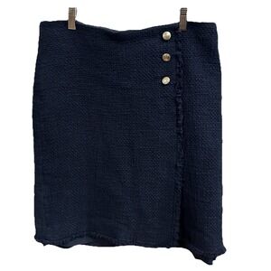 Talbots Navy Tweed Pencil Skirt with Gold Buttons